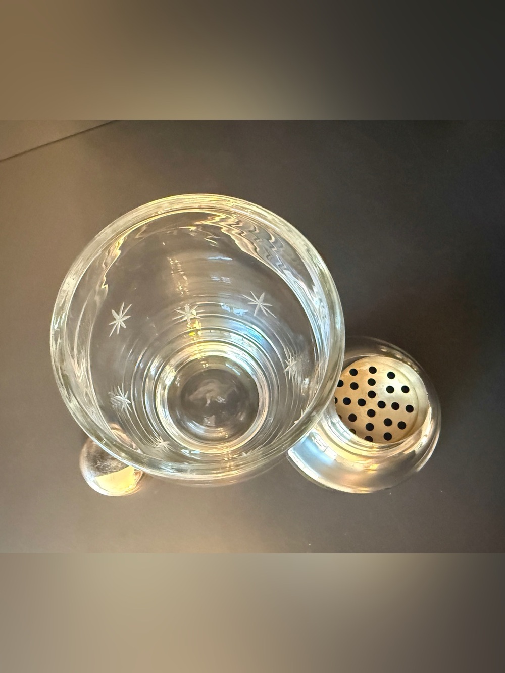 Vintage MCM Atomic Starburst Glass Cocktail Shaker Chrome ToneBarware W/ Tongs - Picture 4 of 10